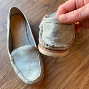 Baby blue leather FRYE slip on loafers